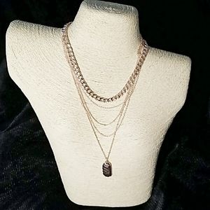 Trendy Lightweight Hammered Metal Pendant Rose Gold Layered Chain Necklace